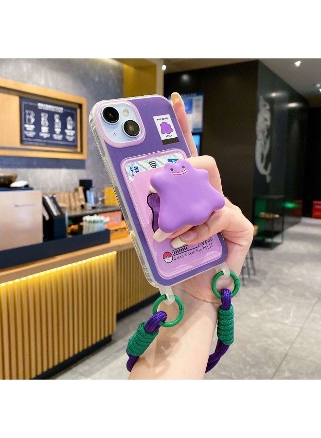 NIBEMINENT Protective TPU Case Cover For iPhone 15 Pro, Purple Monster With Bracelet With Bracket - Image 2