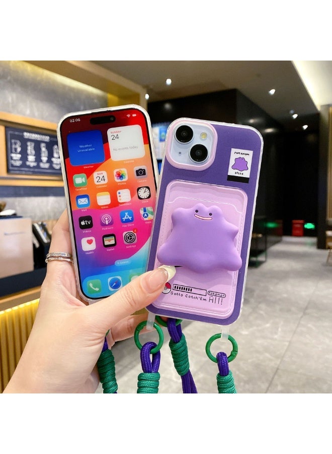 NIBEMINENT Protective TPU Case Cover For iPhone 15 Pro, Purple Monster With Bracelet With Bracket - Image 1