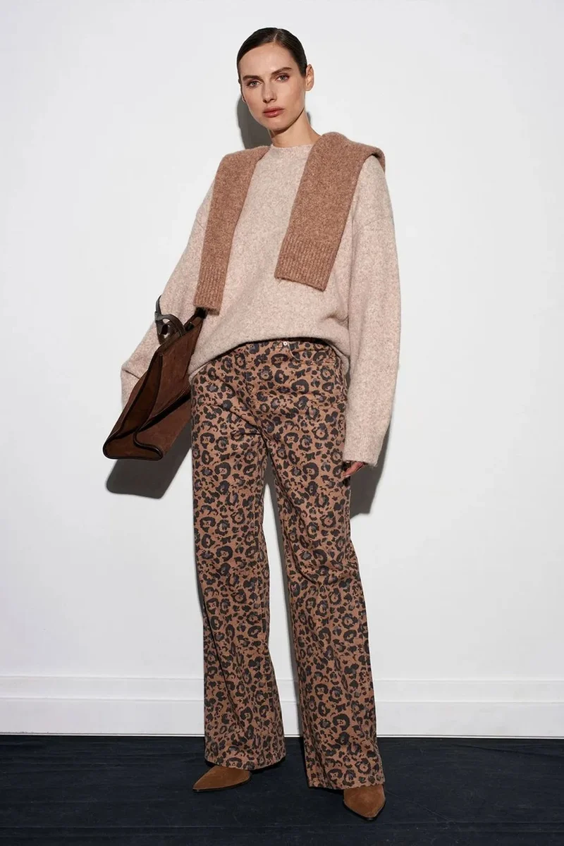 DILVIN High-Waist Printed Wide-Leg Jeans