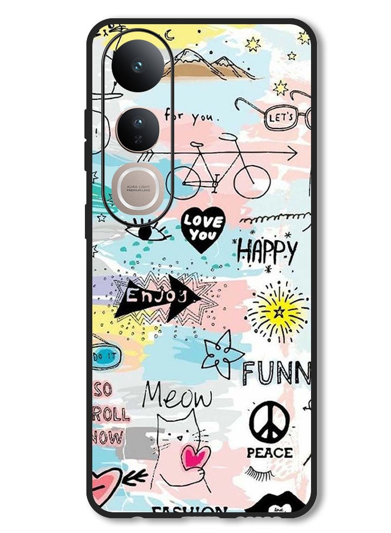 Theodor Case Compatible with Vivo V50 Lite Protection Shockproof Bumper Cover Doodle Art - Image 1