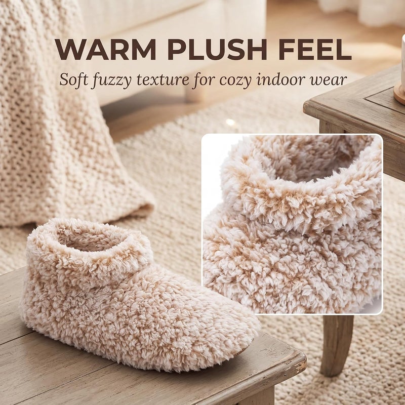 Cozylook Fuzzy Slippers for Women - Warm Indoor Slip-On Shoes with Non-Slip Grippers, Taupe, Size 7-8 - Image 4