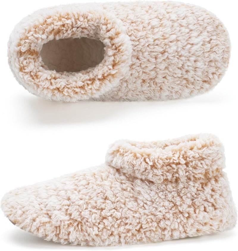 Cozylook Fuzzy Slippers for Women - Warm Indoor Slip-On Shoes with Non-Slip Grippers, Taupe, Size 7-8 - Image 1