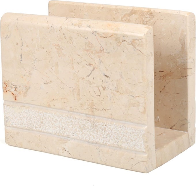 NATURAL CHAMPAGNE MARBLE HAND CARVED COLLECTION TABLETOP NAPKIN HOLDER STAND TISSUE PAPER DISPENSER DECORATIVE KITCHEN COUNTERTOP DINING TABLE ORGANIZER 3 X 58 X 45 H BEIGE
