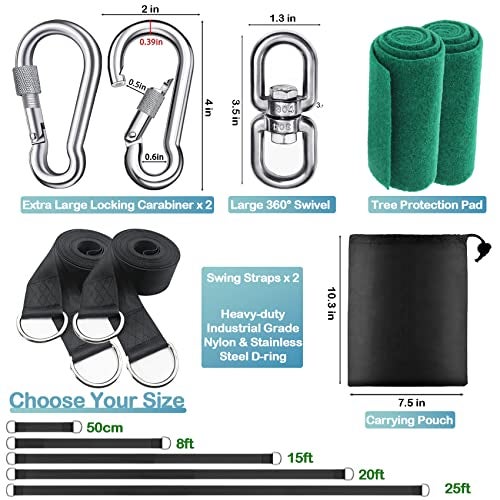 igolfluck Tree Swing Straps Hanging Kit 4FT/8FT/15FT/20FT/25FT, Extra Long Tree Swing Straps Holds 5500 lbs with Lock Carabiners & Tree Protectors, Safer for All Swing & Hammock (15FT) - Image 5
