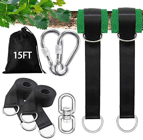 igolfluck Tree Swing Straps Hanging Kit 4FT/8FT/15FT/20FT/25FT, Extra Long Tree Swing Straps Holds 5500 lbs with Lock Carabiners & Tree Protectors, Safer for All Swing & Hammock (15FT) - Image 1