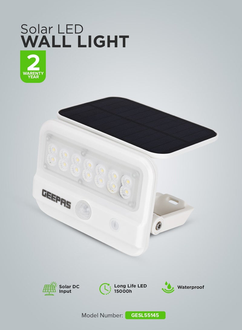GEEPAS Solar LED Wall Light- GESL55145/ Energy Efficient Design with Motion Sensor and Dual Induction Modes/ Solar DC Input, IP54 Waterproof Rating/ 10-12 Hours Working, Perfect for Porches, Patios, Outdoor Space, etc. - Image 1