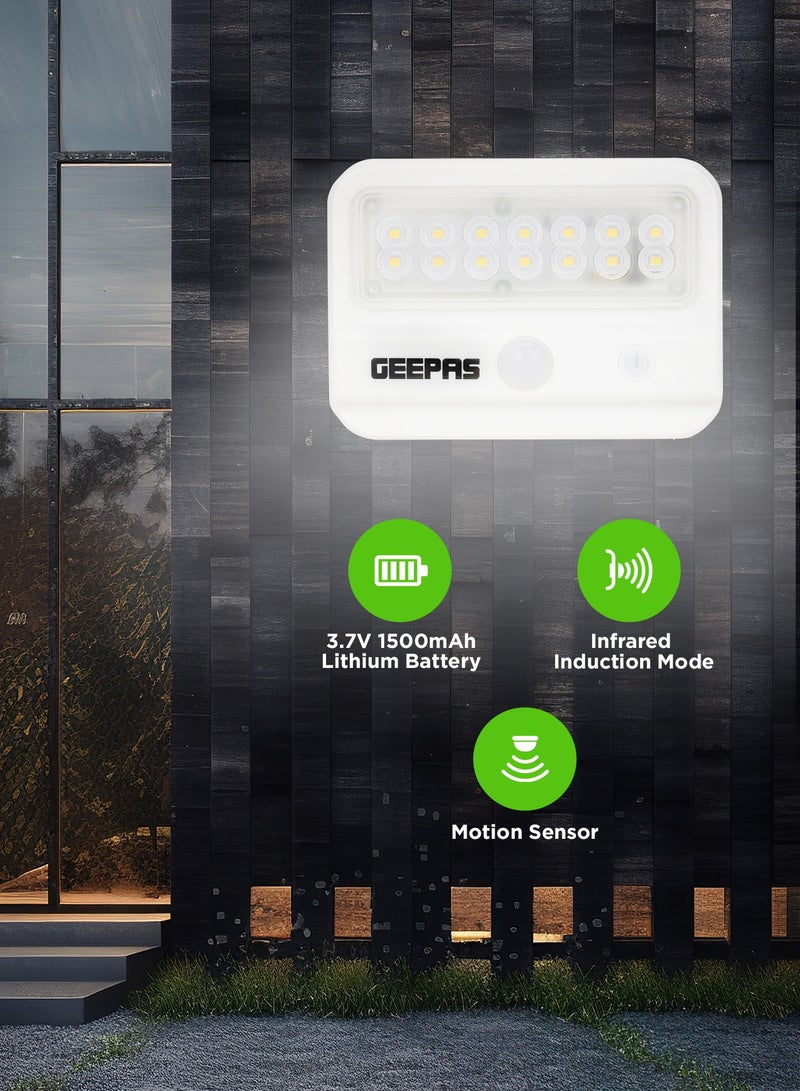 GEEPAS Solar LED Wall Light- GESL55145/ Energy Efficient Design with Motion Sensor and Dual Induction Modes/ Solar DC Input, IP54 Waterproof Rating/ 10-12 Hours Working, Perfect for Porches, Patios, Outdoor Space, etc. - Image 2