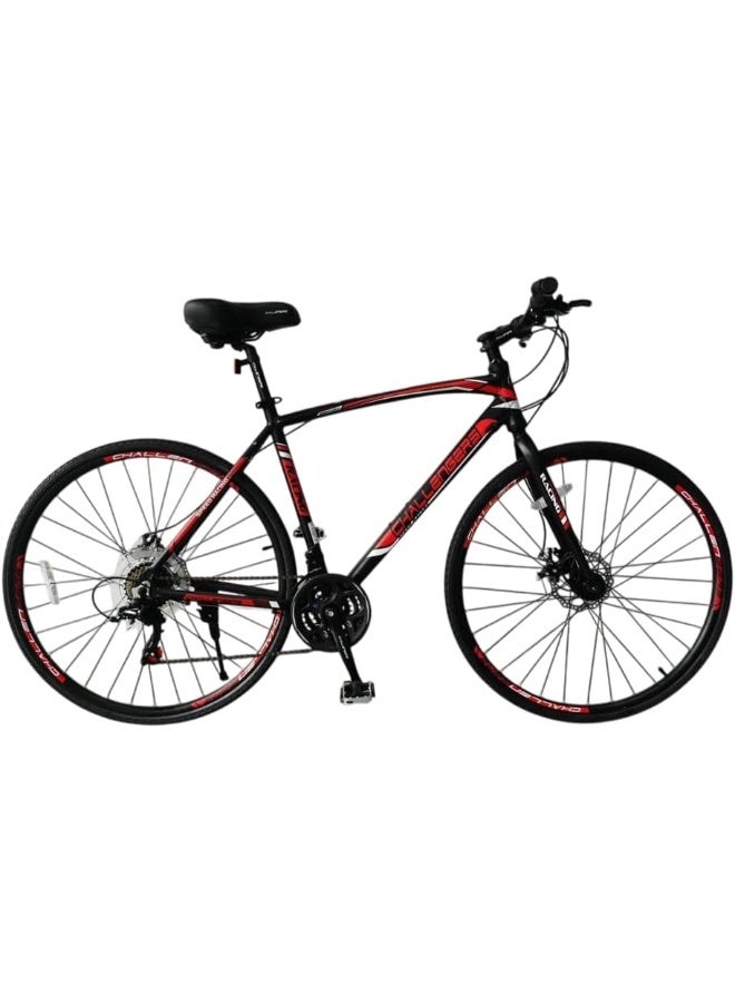 Challengers Aluminum 21-Speed Hybrid Rectangular Sports Bike, Size 27, Red - Image 1