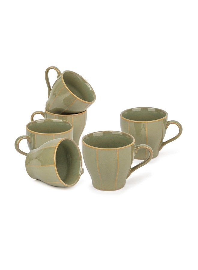 Shay طقم أكواب شاي سيراميك من 6، بيستاشيو، 180 مل | طقم أكواب شاي من 6 | تشطيب لامع | بورسلين فاخر | كوب شاي سيراميك | أكواب صغيرة (كوب شاي خط فقط - بيستاشيو) - Image 1