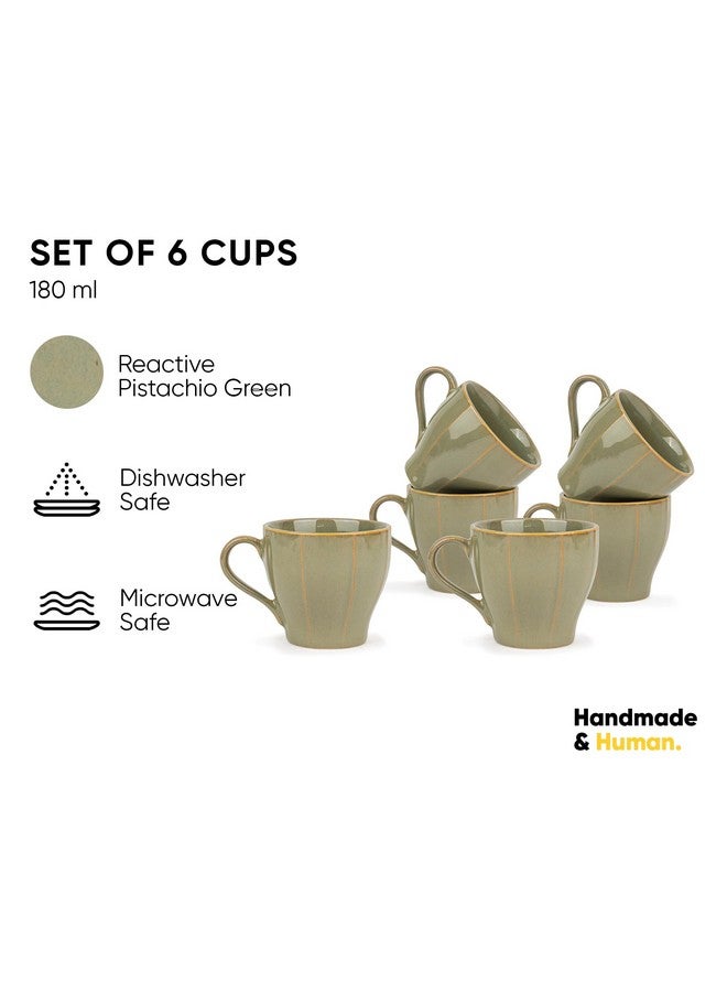 Shay طقم أكواب شاي سيراميك من 6، بيستاشيو، 180 مل | طقم أكواب شاي من 6 | تشطيب لامع | بورسلين فاخر | كوب شاي سيراميك | أكواب صغيرة (كوب شاي خط فقط - بيستاشيو) - Image 2