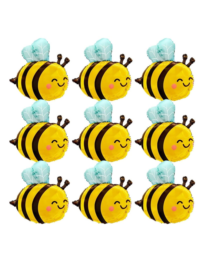 Cute Smile Face Bee Balloons Lovely Woodland Honeybee Balloons Bee Theme Birthday Supplies 9 Pack Big Cartoon Bee Foil Balloons Animal Party Balloons  - Image 1