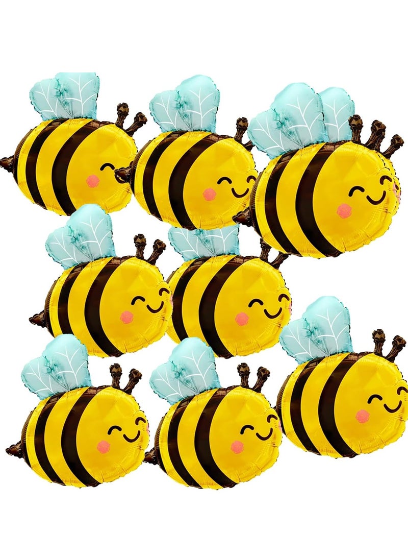 Cute Smile Face Bee Balloons Lovely Woodland Honeybee Balloons Bee Theme Birthday Supplies 9 Pack Big Cartoon Bee Foil Balloons Animal Party Balloons  - Image 2