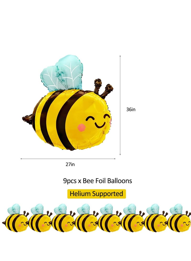 Cute Smile Face Bee Balloons Lovely Woodland Honeybee Balloons Bee Theme Birthday Supplies 9 Pack Big Cartoon Bee Foil Balloons Animal Party Balloons  - Image 3