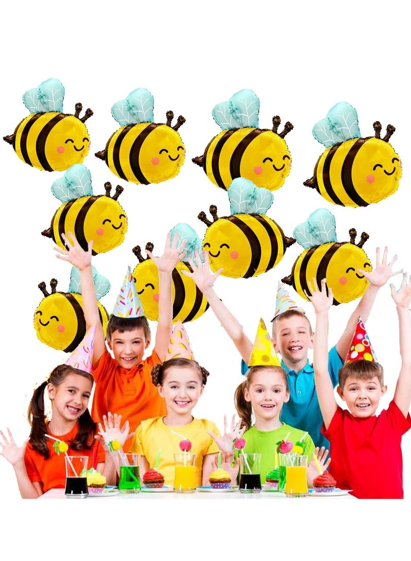 Cute Smile Face Bee Balloons Lovely Woodland Honeybee Balloons Bee Theme Birthday Supplies 9 Pack Big Cartoon Bee Foil Balloons Animal Party Balloons  - Image 4