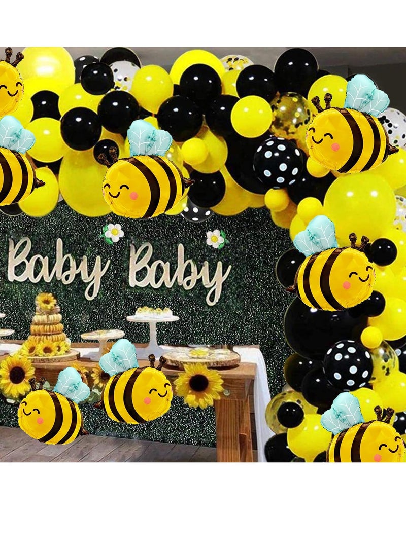 Cute Smile Face Bee Balloons Lovely Woodland Honeybee Balloons Bee Theme Birthday Supplies 9 Pack Big Cartoon Bee Foil Balloons Animal Party Balloons  - Image 5
