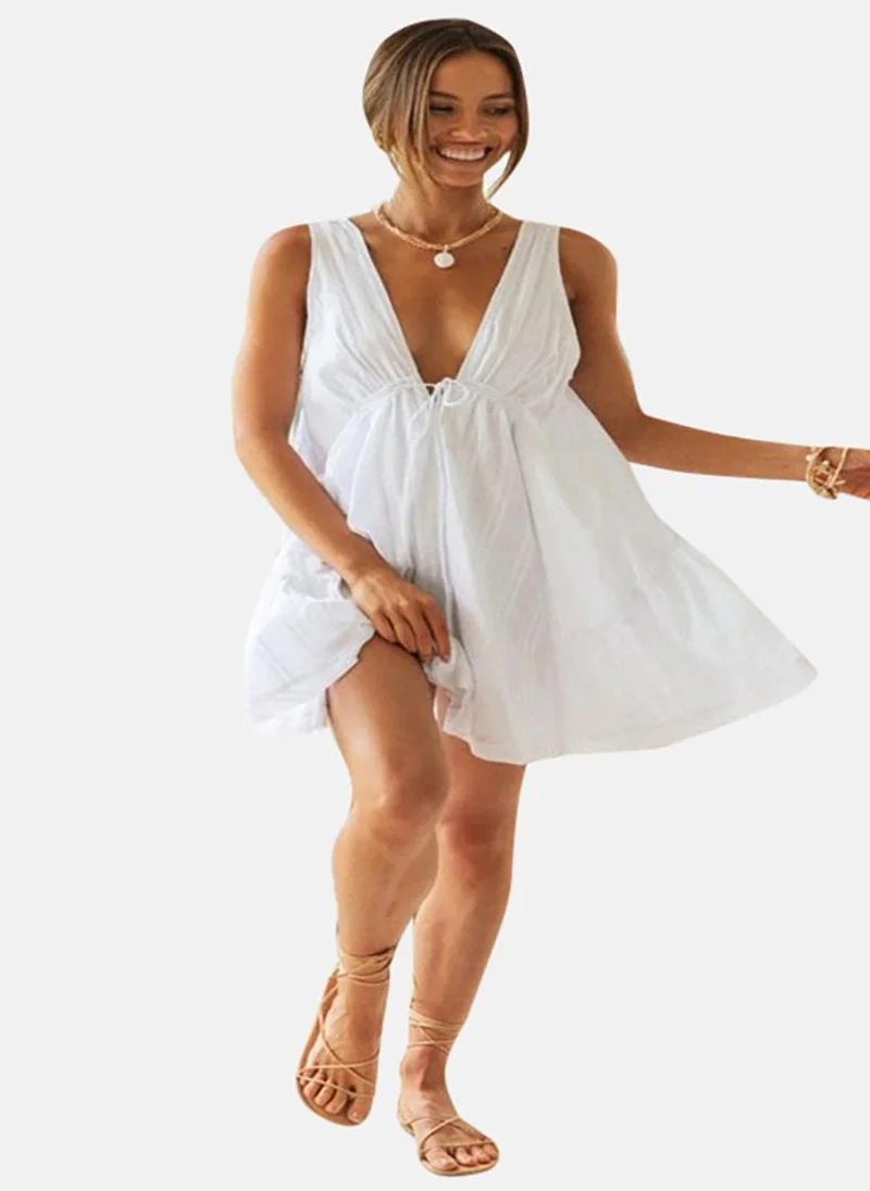 YUNIQEE White Cotton Striped A-Line Mini Dress