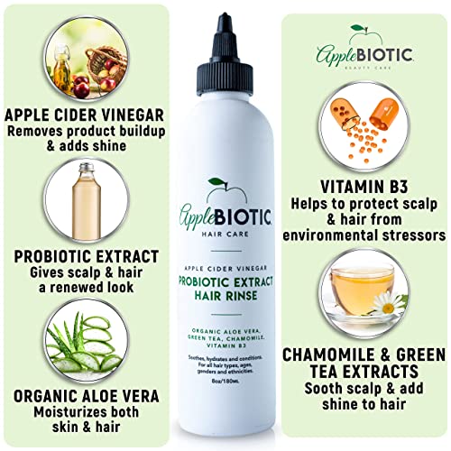 AppleBiotic Apple Cider Vinegar Hair Rinse 3PK Scalp Cleanser Scalp Buildup Remover Organic Aloe Vera Probiotic Extract Green Tea Sulfate Free Color Safe Removes Product Buildup Boosts Softness Shine - Image 5