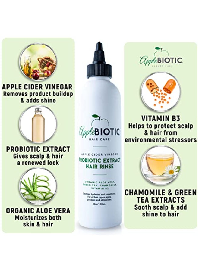AppleBiotic Apple Cider Vinegar Hair Rinse 3PK Scalp Cleanser Scalp Buildup Remover Organic Aloe Vera Probiotic Extract Green Tea Sulfate Free Color Safe Removes Product Buildup Boosts Softness Shine - Image 4