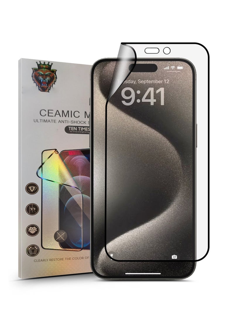 Techie حامي شاشة سيراميك مطفي عالي الدقة مضاد للصدمات من Xtiger لجهاز آبل آيفون 15 بلس – تغطية كاملة لمسة سلسة هيدروفوبية - Image 1