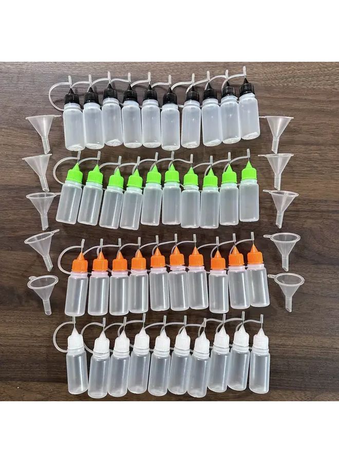 30 Pack Plastic Precision Tip Liquid Bottles 0.34oz with Funnel Various Colors - Image 1
