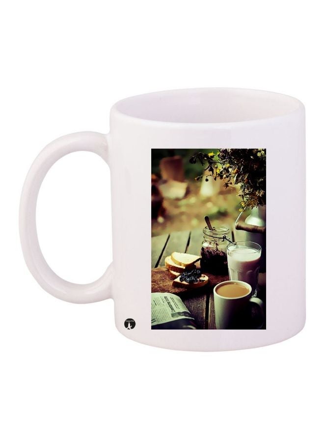 Printed Coffee Mug White/Green/Brown 11ounce
