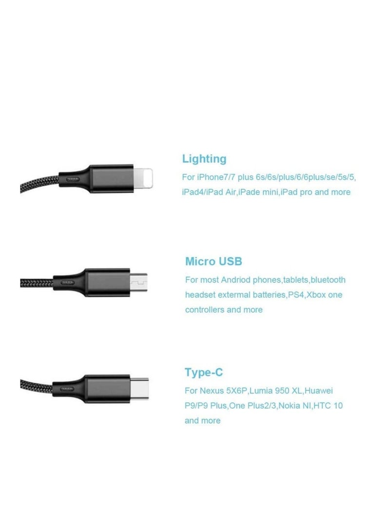 Nylon 3 in 1 fast Charging Cable for Type-C, Micro and iPhone Pins,Smart Charge 3 Port Data Charging Cable,power line(3 in 1 cable)  - Image 2