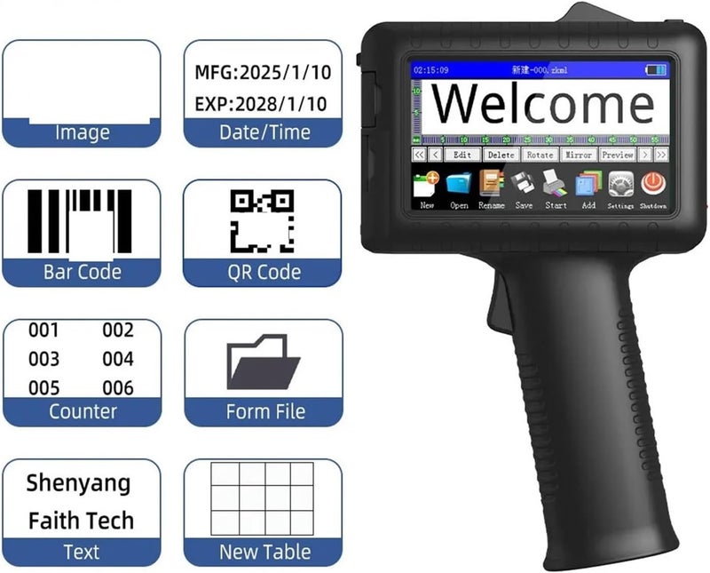 Ink Date Printer, Multifunctional Inkjet Printer Date and QR Code Printing Serial Number Coding Machine for Packaging 12.7mm,for Warehouse Workshop Home Use(Printer+1 Black Ink) - Image 3