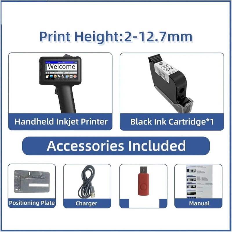 Ink Date Printer, Multifunctional Inkjet Printer Date and QR Code Printing Serial Number Coding Machine for Packaging 12.7mm,for Warehouse Workshop Home Use(Printer+1 Black Ink) - Image 2
