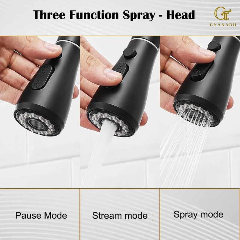 Gyanadh Stainless Steel Kitchen Sink Faucet Deck Mount PullOut Crane Hot Cold Water Mixer Tap with 360 Rotation Single Hole Sprayer Splash Filter Adapter Two Outlet Modes Polished Finish - Image 4