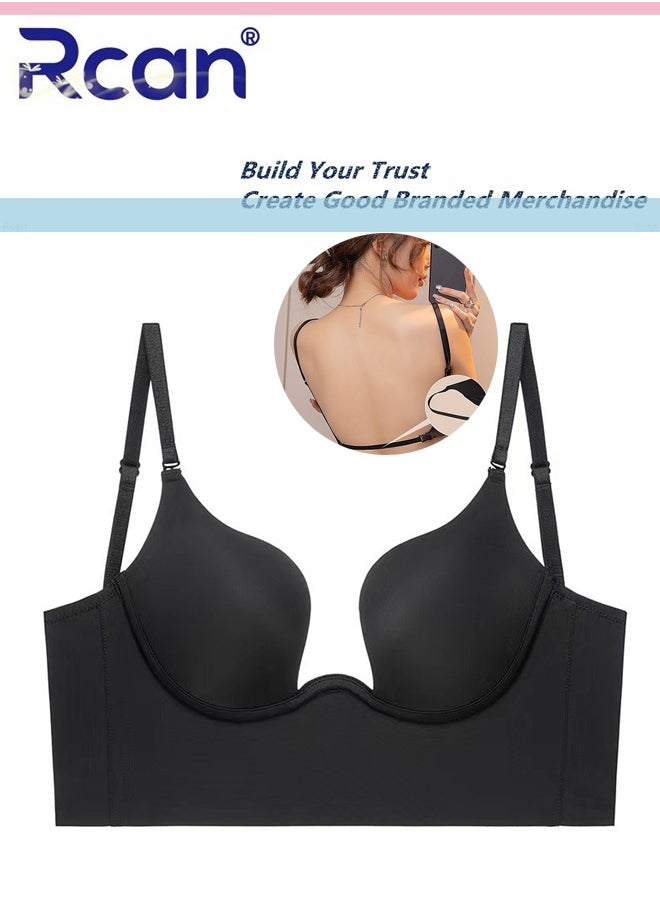 Rcan - Women's Smooth Deep U Shape Low Cut Bra Push Up Seamless Low Cut Backless Invisible Bra One Piece Soft Underwire Underwear Adjustable Multifunctional Lightweight Bra - Image 1