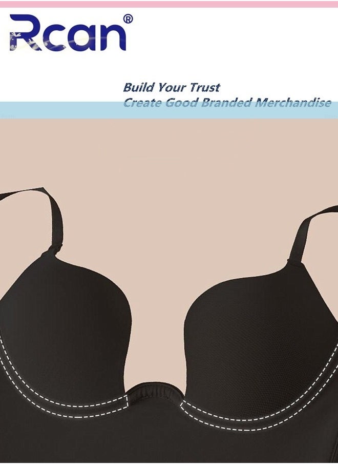 Rcan - Women's Smooth Deep U Shape Low Cut Bra Push Up Seamless Low Cut Backless Invisible Bra One Piece Soft Underwire Underwear Adjustable Multifunctional Lightweight Bra - Image 1
