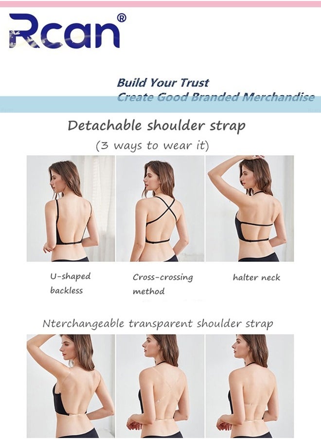 Rcan - Women's Smooth Deep U Shape Low Cut Bra Push Up Seamless Low Cut Backless Invisible Bra One Piece Soft Underwire Underwear Adjustable Multifunctional Lightweight Bra - Image 1