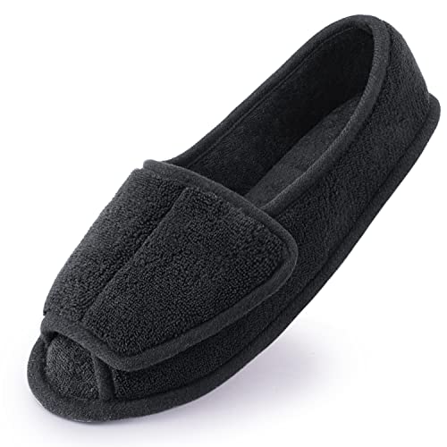 Git-up Women Diabetic Slippers/W Arthritis Edema Adjustable Closure Memory Foam House Shoes Open Toe 8#,Black.. - Image 1