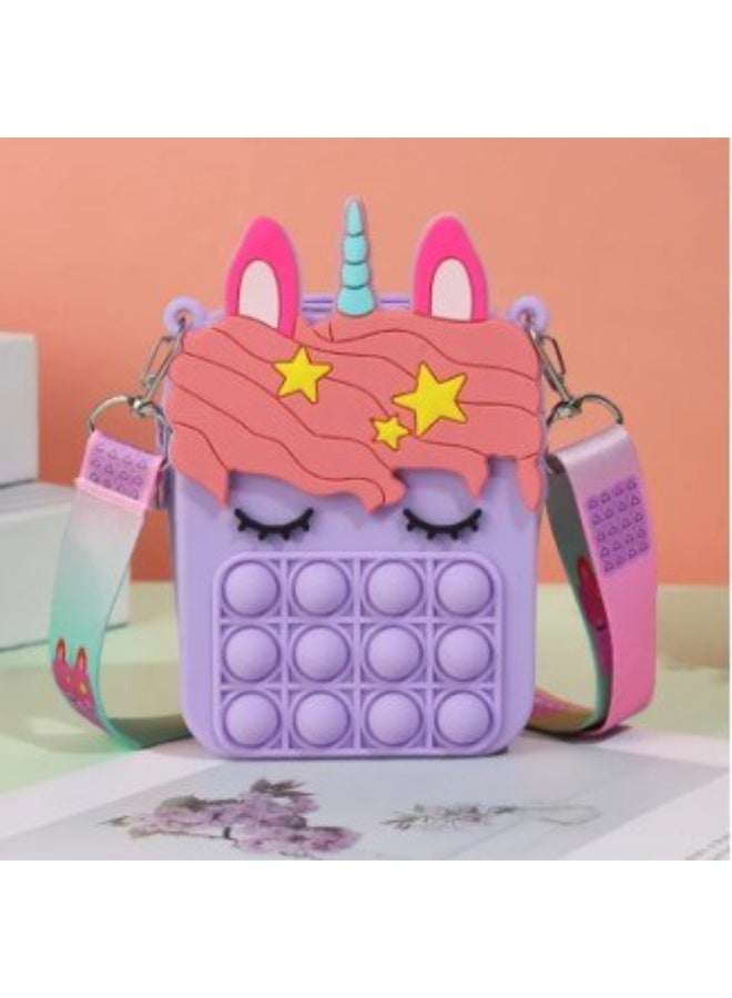 UNICORN A small Bob shoulder bag for girls and women, featuring a unicorn Bob toy design; a sensory silicone Bob fidget toy bag with cartoon graphics, perfect for students and children. - Image 1