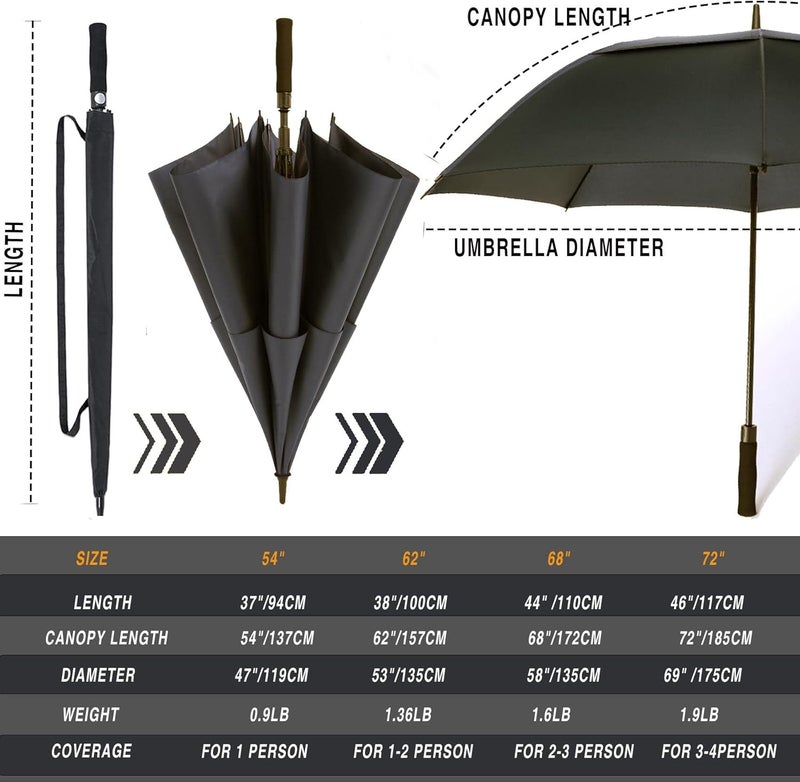 SIEPASA Golf Umbrella Large 62/68/72 Inch Automatic Open Golf Umbrella Extra Large Oversize Double Canopy Vented Umbrella Windproof Waterproof for Men and Women. - Image 3