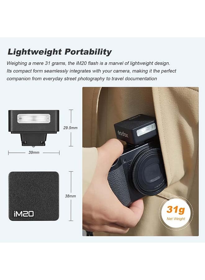 iM20 Mini Flash with 470mAh Battery for Sony zve10, zv1, Ricoh gr3, Canon, Nikon, Fuji, Olympus Cameras, 440 Full-Power Flash, 5 Levels Speedlite - Image 5