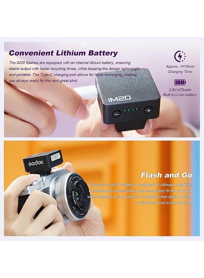 iM20 Mini Flash with 470mAh Battery for Sony zve10, zv1, Ricoh gr3, Canon, Nikon, Fuji, Olympus Cameras, 440 Full-Power Flash, 5 Levels Speedlite - Image 4