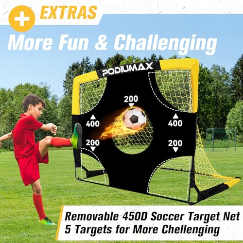 PodiuMax Kids Soccer Goal Set of 2, 4x3ft Pop up Portable Soccer Goals for Backyard, Soccer Net for Kids Age 3 4 5 6 7 8, Toddler Soccer Goal Gift with 1 Ball, 1 Target Net, 10 Cones, 2 Targets - Image 3