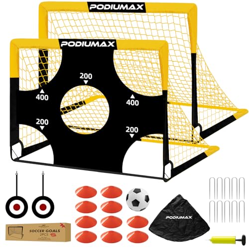 PodiuMax Kids Soccer Goal Set of 2, 4x3ft Pop up Portable Soccer Goals for Backyard, Soccer Net for Kids Age 3 4 5 6 7 8, Toddler Soccer Goal Gift with 1 Ball, 1 Target Net, 10 Cones, 2 Targets - Image 1