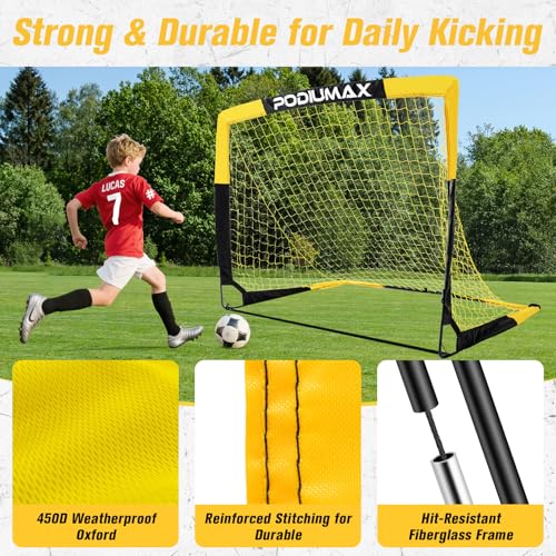 PodiuMax Kids Soccer Goal Set of 2, 4x3ft Pop up Portable Soccer Goals for Backyard, Soccer Net for Kids Age 3 4 5 6 7 8, Toddler Soccer Goal Gift with 1 Ball, 1 Target Net, 10 Cones, 2 Targets - Image 4