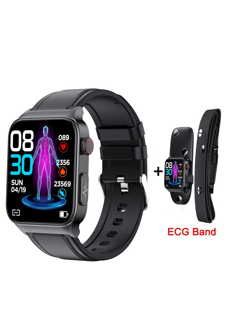 AROAQ Smart Watch, Fitness Tracker With Heart Rate Monitor, Black Leather ECG Multifunctional Smart Watch, Waterproof Activity Tracker For Android And Ios Phones - Image 1