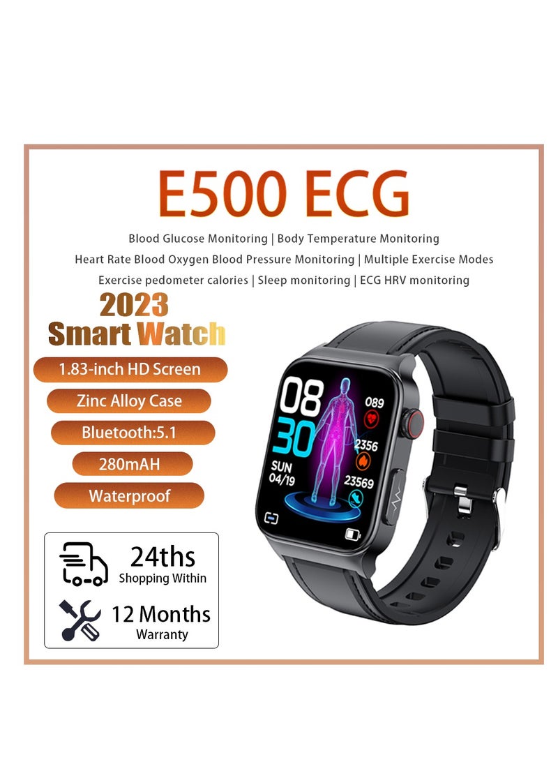 AROAQ Smart Watch, Fitness Tracker With Heart Rate Monitor, Black Leather ECG Multifunctional Smart Watch, Waterproof Activity Tracker For Android And Ios Phones - Image 2