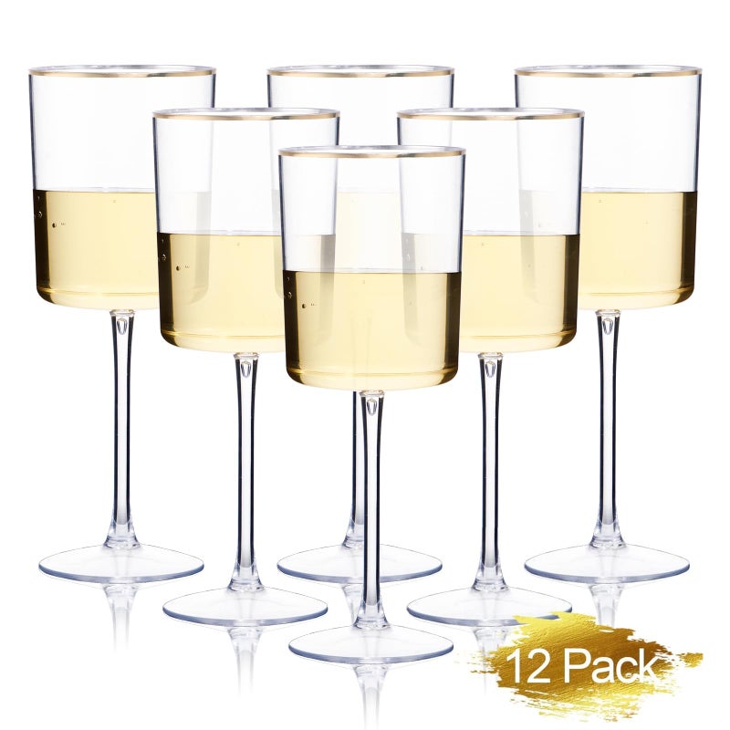 Ciaell 12 Pack Plastic Wine Glasses 10 Oz Plastic Wine Glasses with Stem Gold Rim Disposable Cups for Parties Weddings Poolside Toasting Outdoors - Image 3