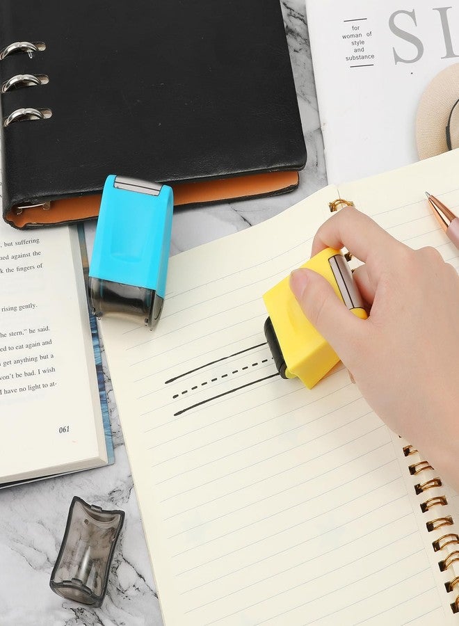 PEUTIER 2pcs Dashed Handwriting Lines Practice Roller Stamps Self Inking Dotted Line Rolling Stamp Teacher Stamps for Students Kids Classroom Office Home Handwriting Practice (Yellow, Blue) - Image 3