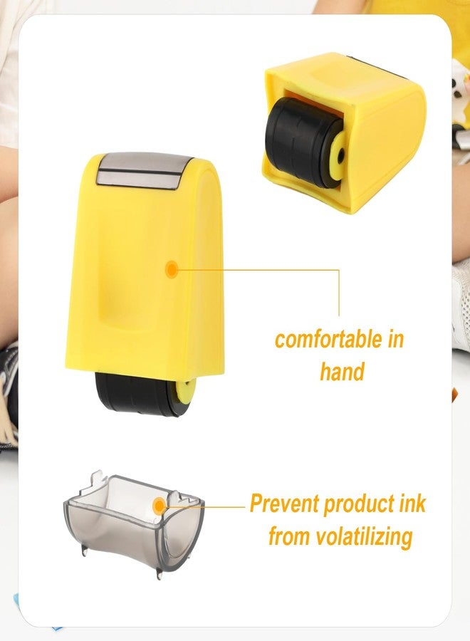 PEUTIER 2pcs Dashed Handwriting Lines Practice Roller Stamps Self Inking Dotted Line Rolling Stamp Teacher Stamps for Students Kids Classroom Office Home Handwriting Practice (Yellow, Blue) - Image 4
