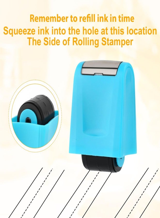 PEUTIER 2pcs Dashed Handwriting Lines Practice Roller Stamps Self Inking Dotted Line Rolling Stamp Teacher Stamps for Students Kids Classroom Office Home Handwriting Practice (Yellow, Blue) - Image 5