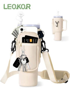 LEOKOR 40oz Water Bottle Carrier Bag, Shockproof Scratchproof Tumbler Sleeve, Insulated Cup Sleeve, Water Bottle Holder with Pouch and Adjustable Strap White  - Image 1