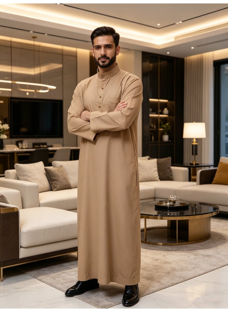 ثوب قندرة للرجال بياض قصير مستقيم بياقة مستديرة ونصف جيب مريح ونفاذ للهواء مناسب لارتداء التنقل اليومي - Image 2