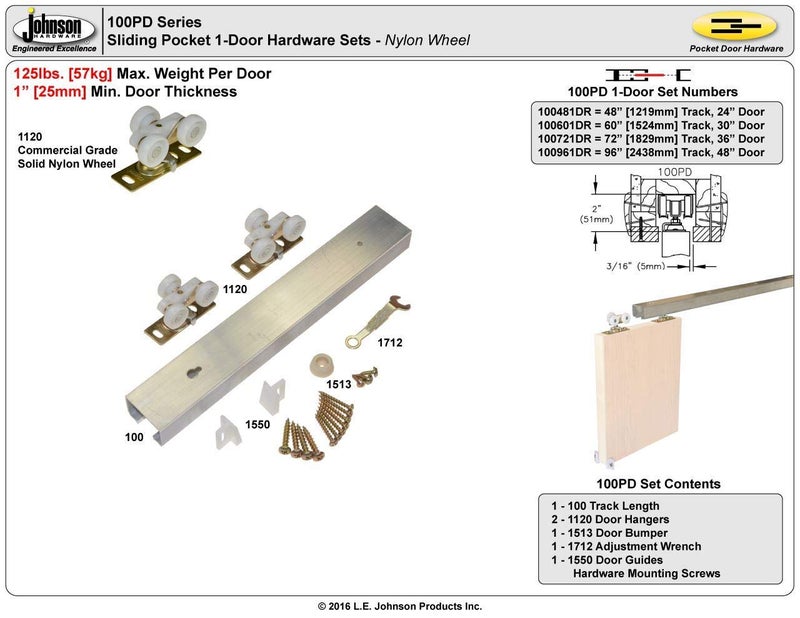 Johnson Hardware 100PD Commercial Grade Pocket/Sliding Door Hardware (60") - Image 5