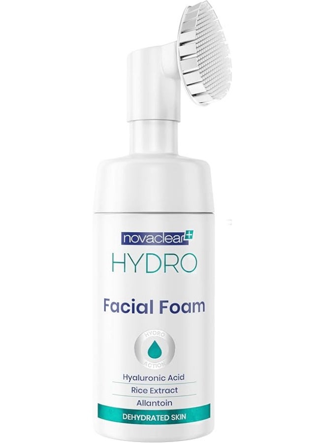 Novaclear Hydro Facial Foam 100ML – Hydrating Face Wash with Hyaluronic Acid, Rice Extract & Allantoin – Silicone Brush for Deep Cleansing, Exfoliation - Image 1